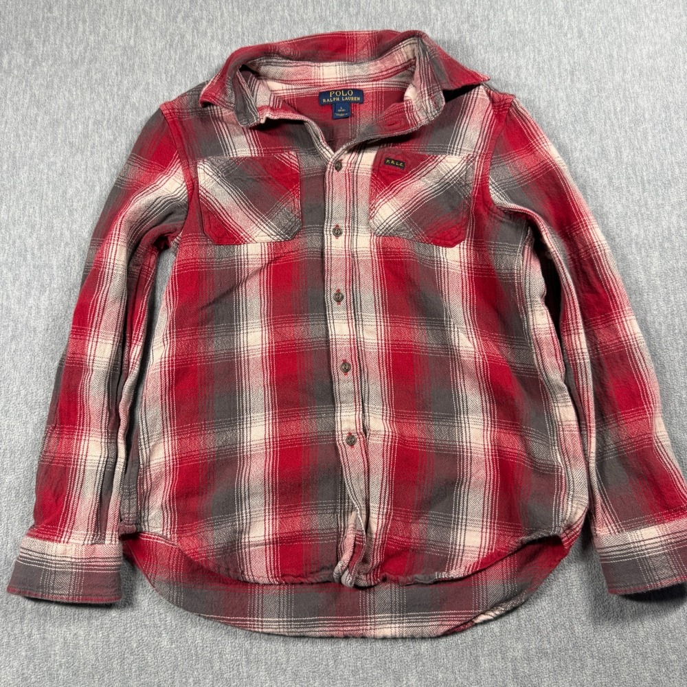 Polo Ralph Lauren Shirt Boys L Red Plaid Flannel Button Down Long Sleeve Top